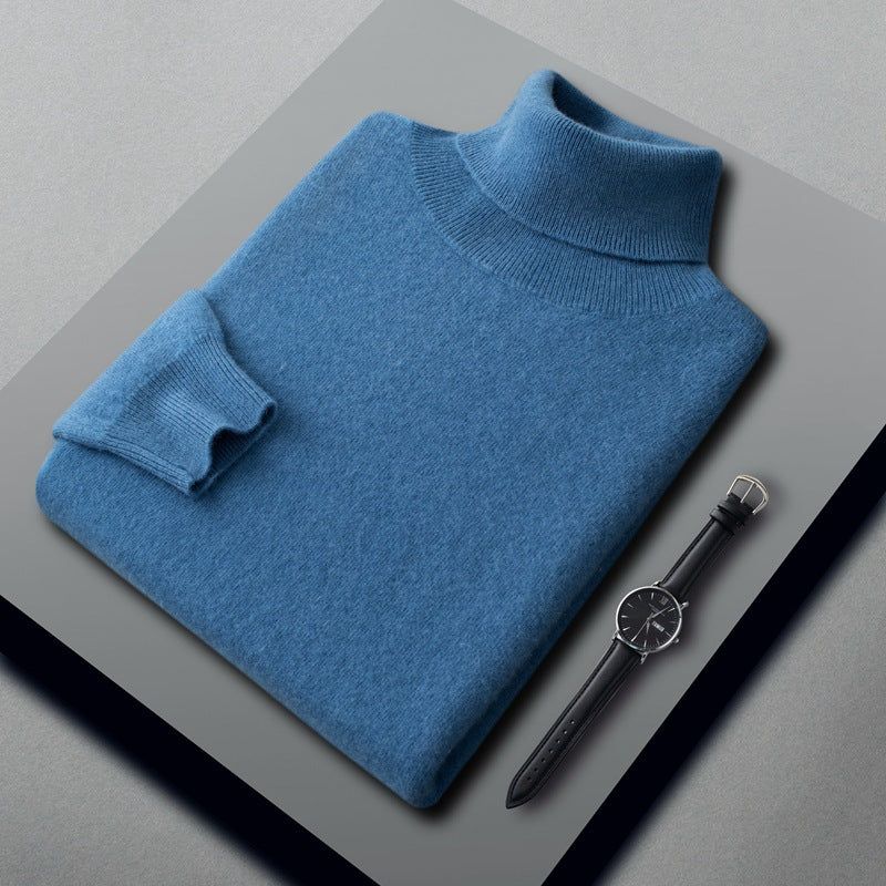 image-Men's Cashmere Sweater - High Collar Pullover White