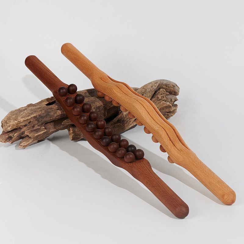 image-Double Row 20 Beads Massage Stick - Wood
