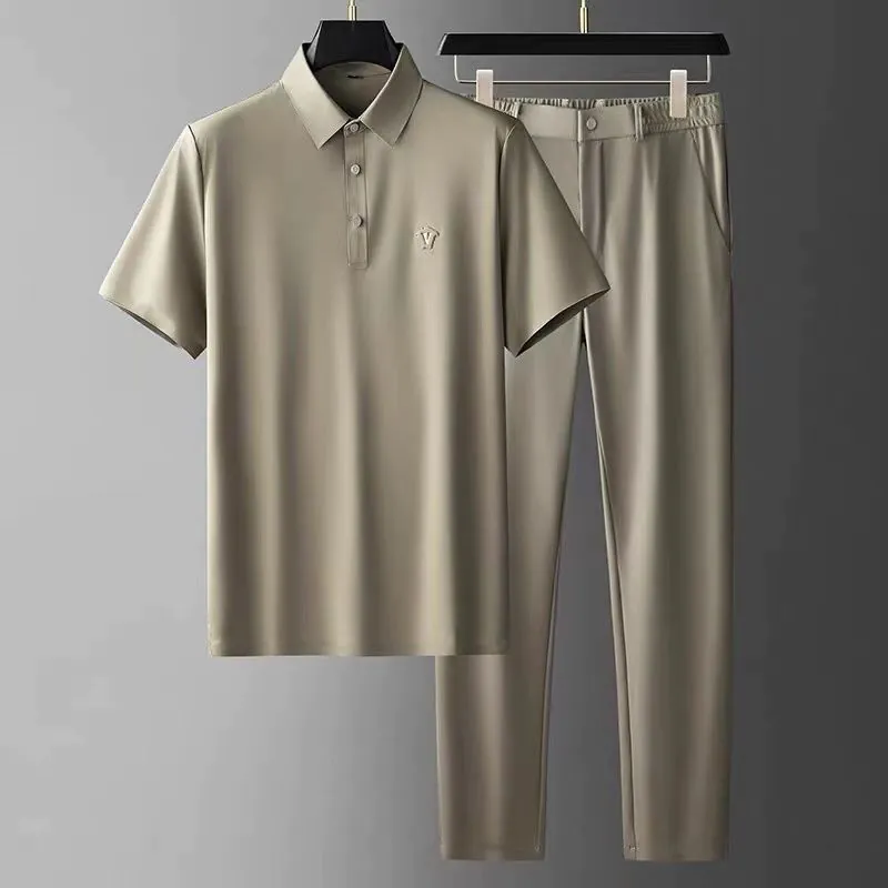 image-Men's Ice Silk Short-Sleeve Casual Suit - Thin 