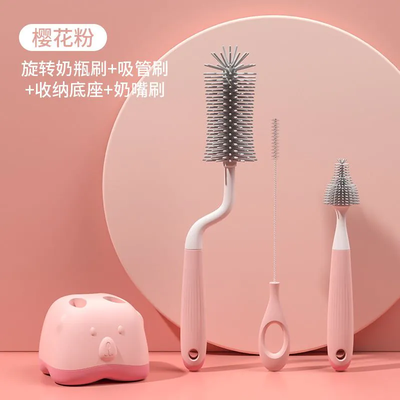 image-Silicone Bottle Brush Set - Rotating Cleaner 