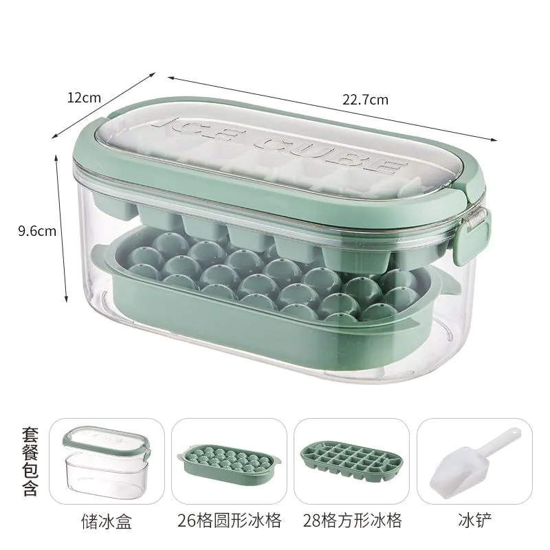 image-Ice Cube Tray - Beige Two-Layer Portable Ice Box