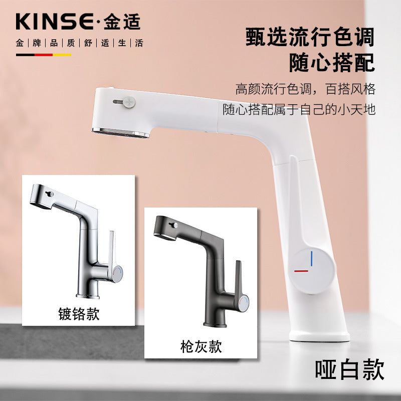image-Pull-Out Basin Faucet - Brass Crane Shape Hot & Cold