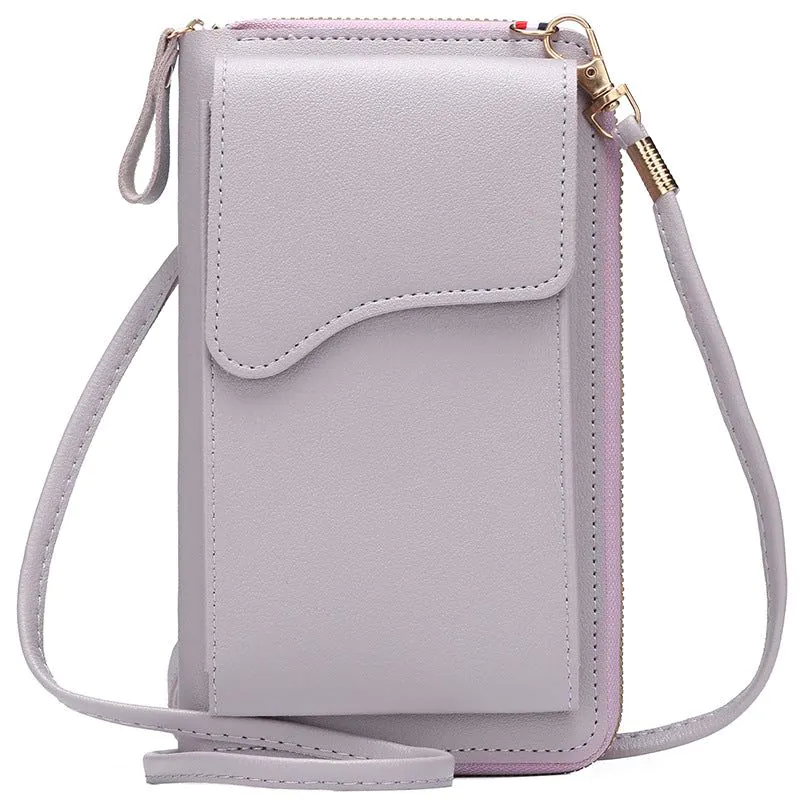 image-Light Purple PU Leather Phone Bag - Korean Style
