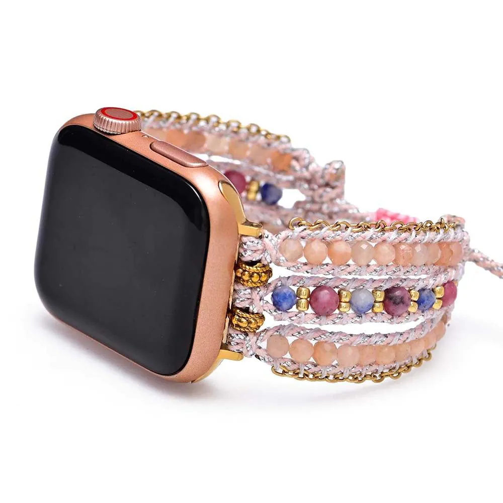 image-Bohemian Apple Watch Strap Pink Woven Stone