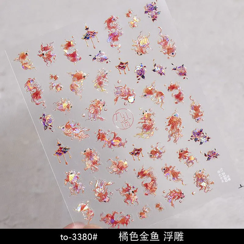 image-Shell Light Gold Koi Nail Stickers - Aurora Pink