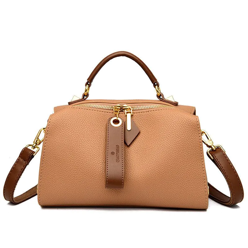image-Boston Bag PU Leather Shoulder Handbag - Black