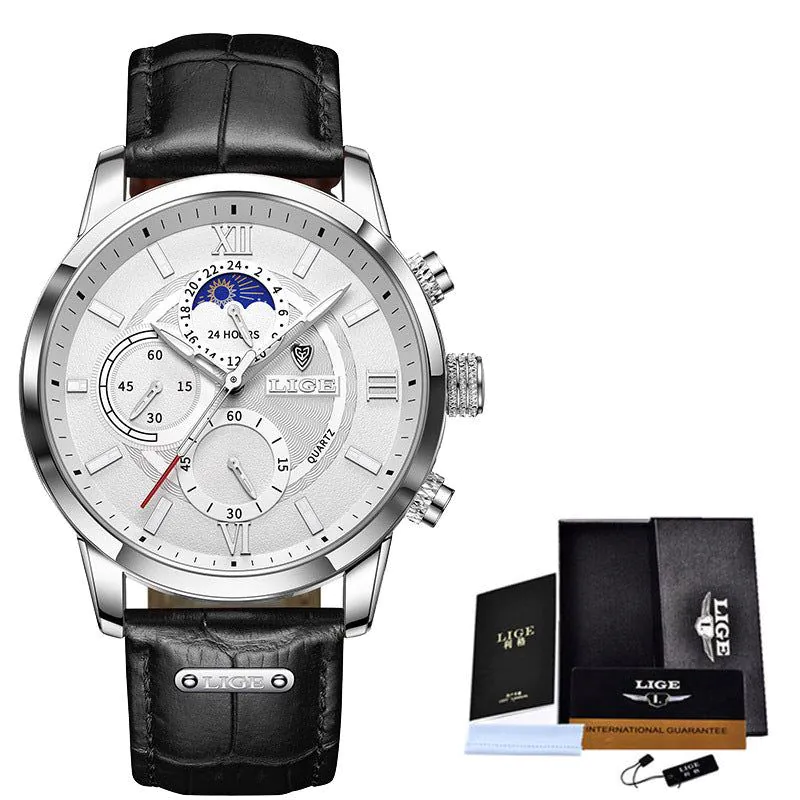 image-Lige Quartz Chronograph Watch - Business Style