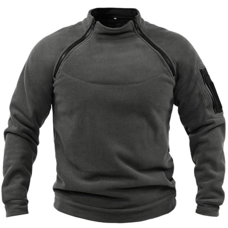 image-Men's Fleece Pullover Jacket - Stand Collar Warm Outdoor 