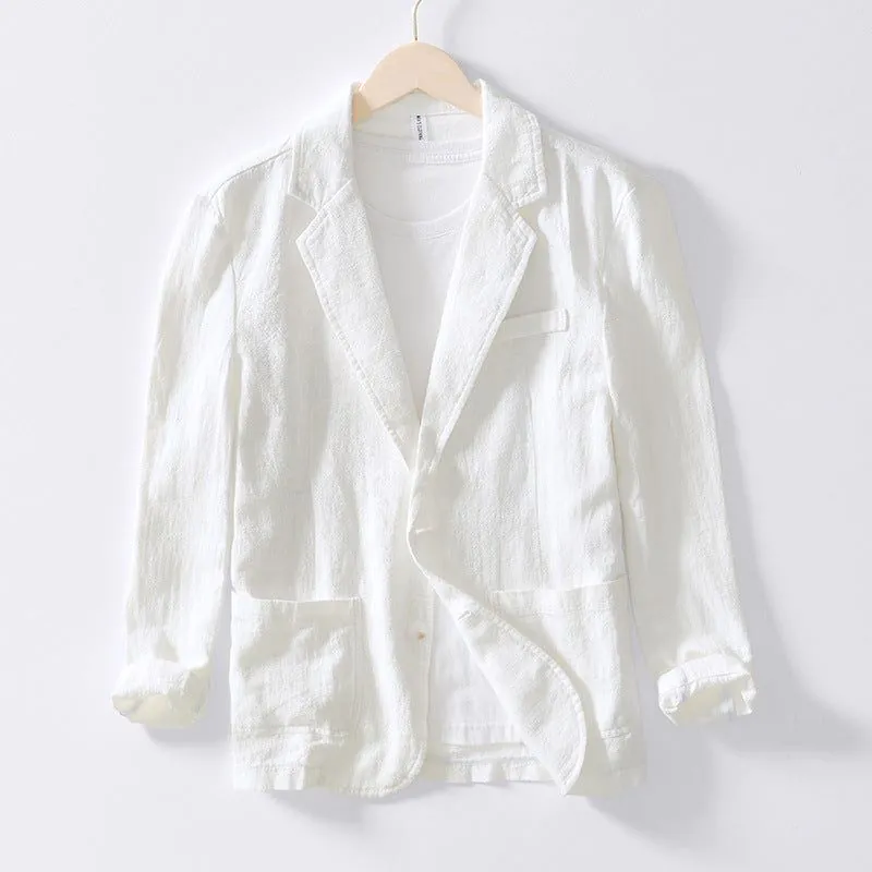 image-Men's 100% Linen Suit Jacket - White Casual