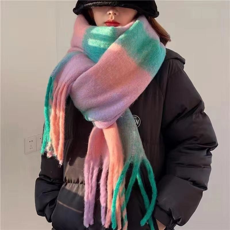 image-Jiayu Plaid Tassel Scarf - Imitation Cashmere 90" Winter