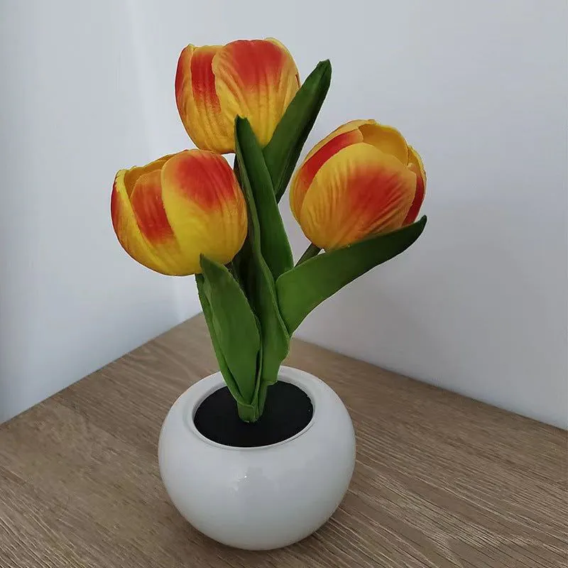 image-LED Tulip Night Light - Ceramic Flower Lamp Blue