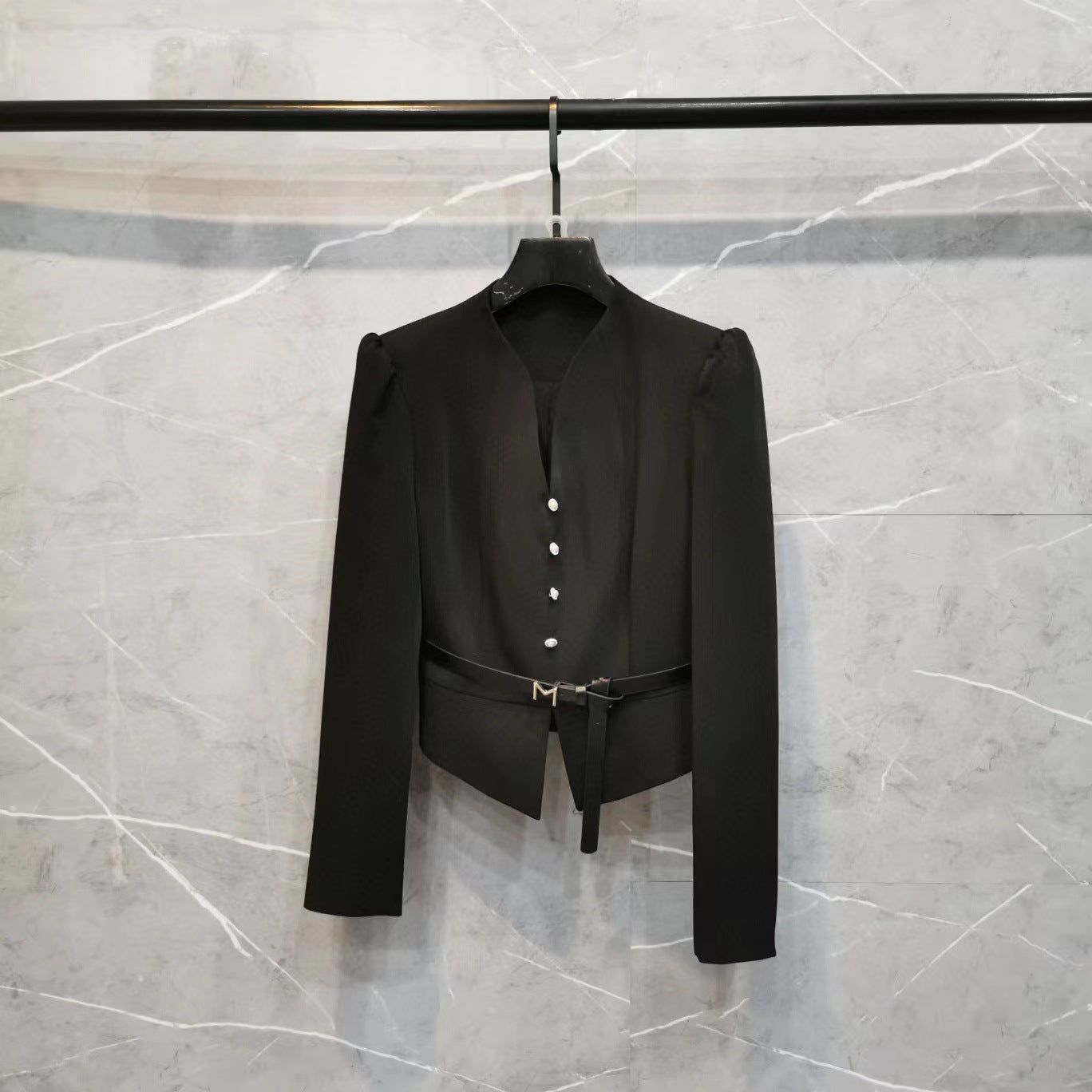 image-Xiaoxiang Black Slim Jacket Mesh Skirt 2PC