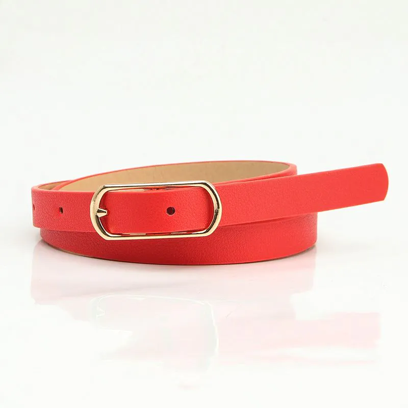 image-Women's Thin PU Belt - Beige Oval Buckle