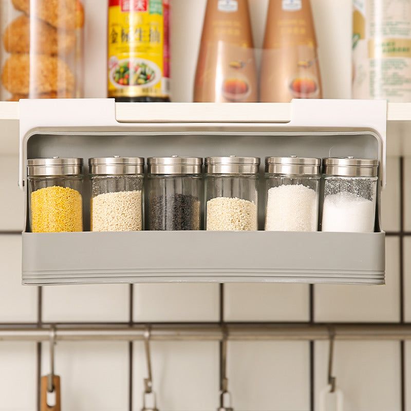 image-Hanging Condiment Bottle Rack Kitchen Glass Jar Organizer
