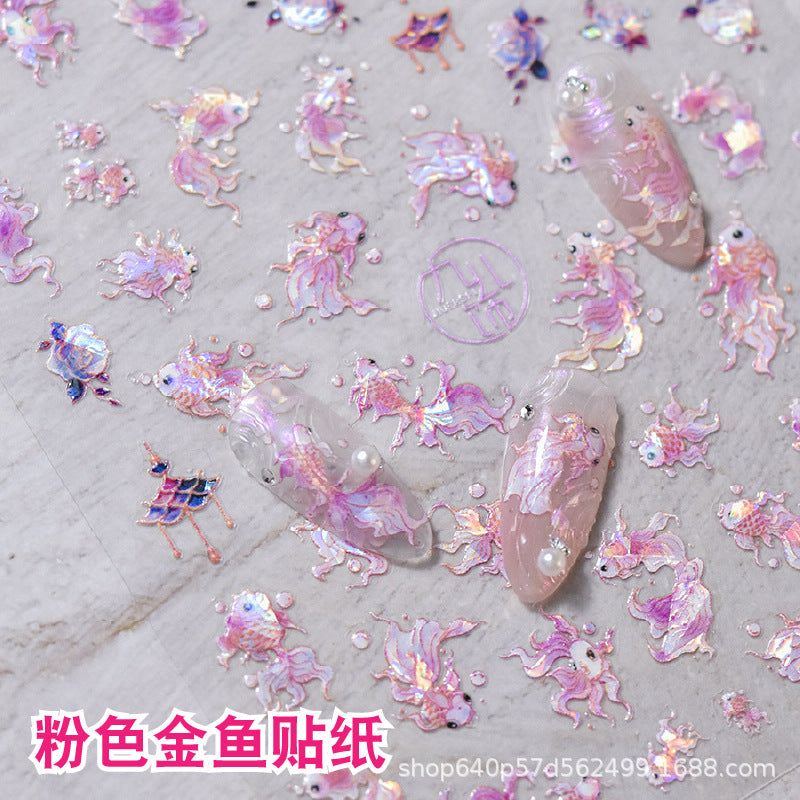 image-Shell Light Gold Koi Nail Stickers - Aurora Pink