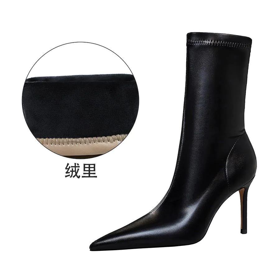 image-BIGTREE Stiletto High Heel Boots - Khaki Pointy Toe