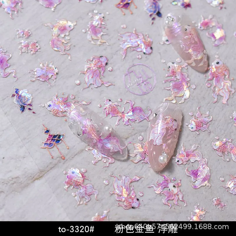 image-Shell Light Gold Koi Nail Stickers - Aurora Pink