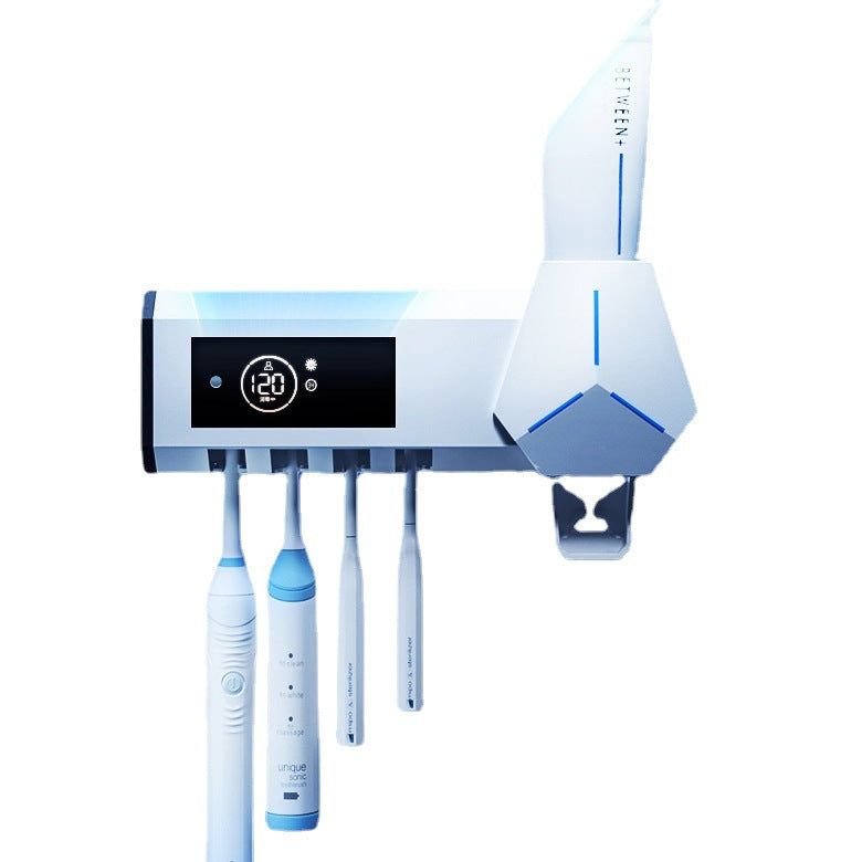 image-UV Toothbrush Sterilizer Wall Mount - Black w/ Toothpaste Dispenser