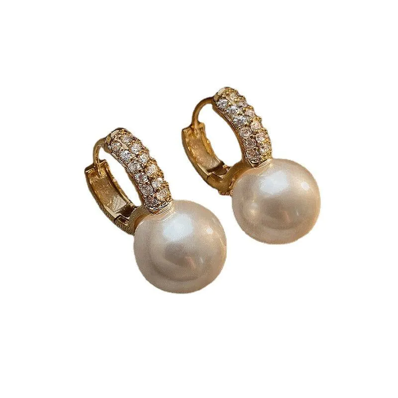 image-French Geometric Pearl Zircon Stud Earrings