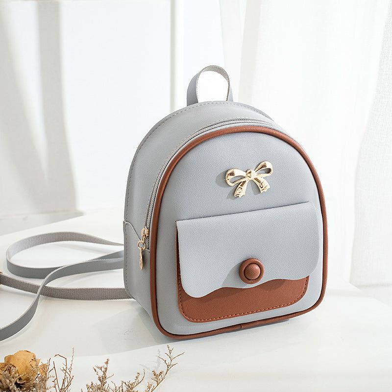 image-Women's PU Backpack - Grey Waterproof Zipper