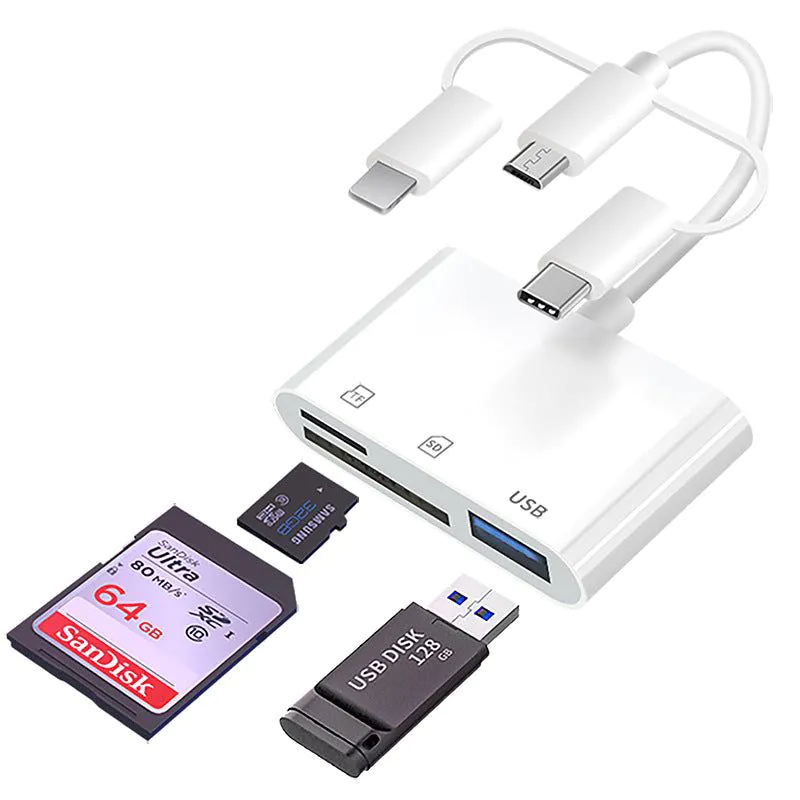 image-Mobile Phone Card Reader 3-in-1 USB TF SD Hub Adapter