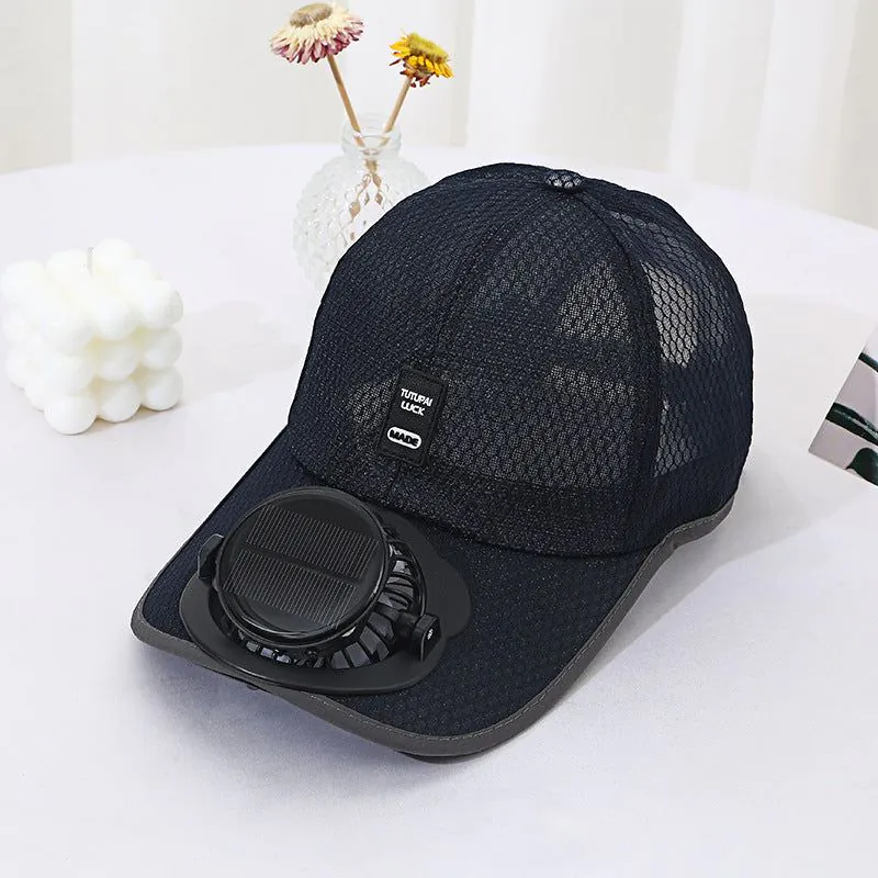 image-Summer Breathable Mesh Hat Solar Fan Sun Protection 