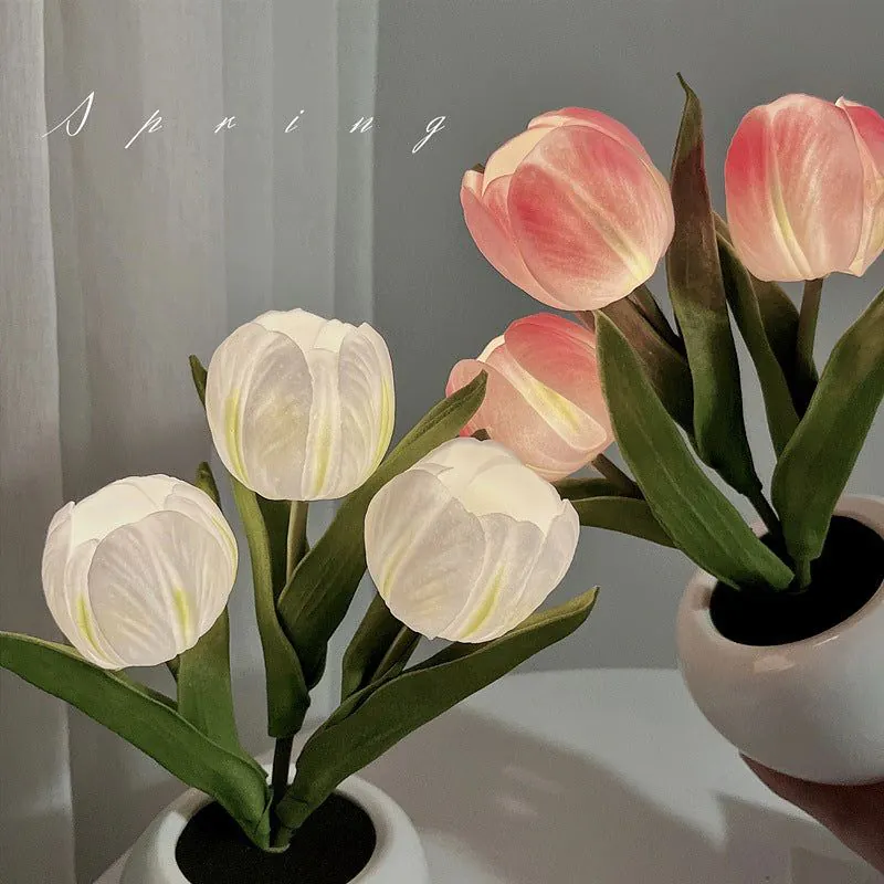 image-LED Tulip Night Light - Ceramic Flower Lamp Blue