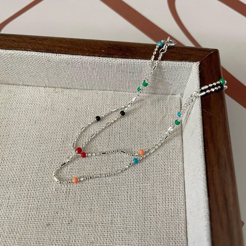 image-S925 Sterling Silver Rainbow Bean Necklace
