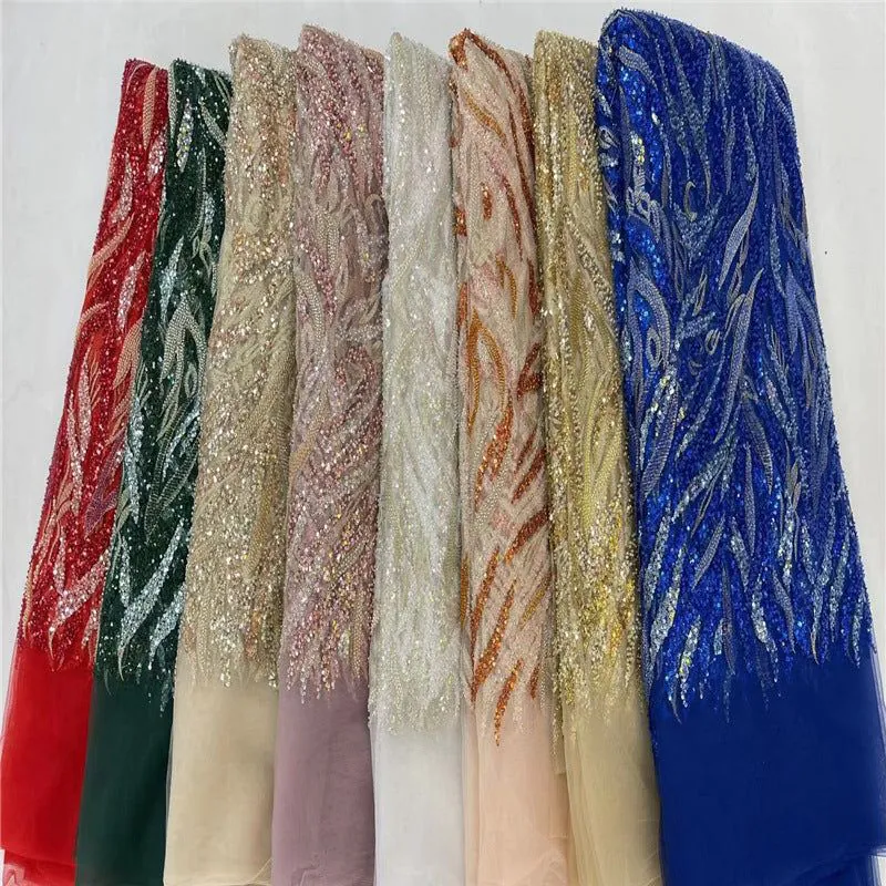 image-Sequin Embroidery Fabric - Wedding Evening Dress Material 