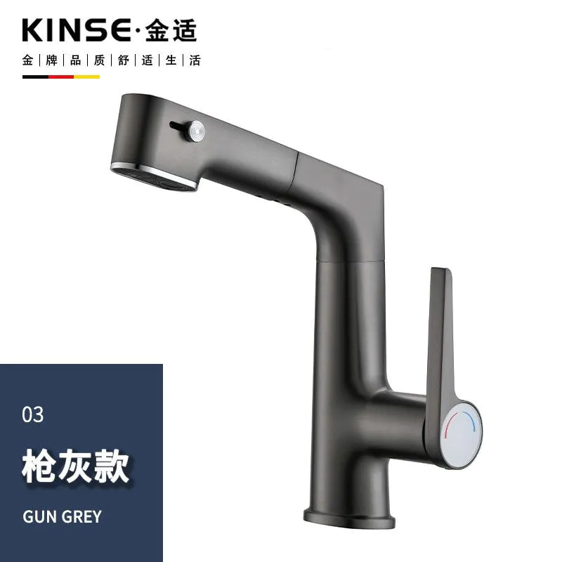 image-Pull-Out Basin Faucet - Brass Crane Shape Hot & Cold