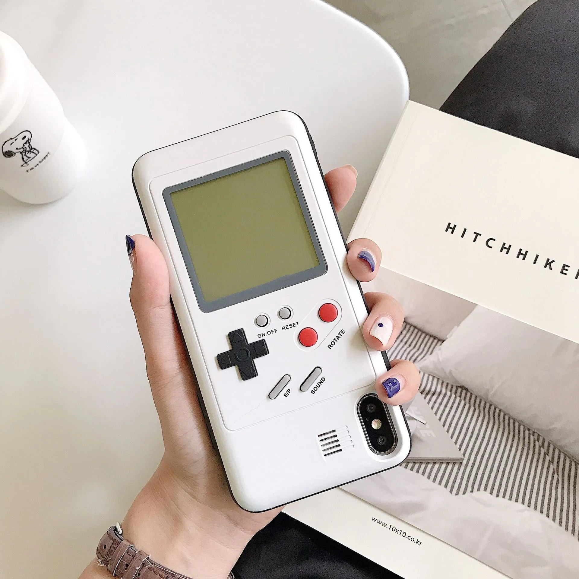 image-Tetris Game Console Case for iPhone 14 Pro Max - Black/White Silicone