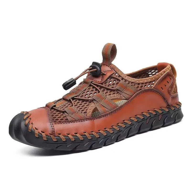 image-Men's Sandals Size 48 Brown Microfiber Breathable