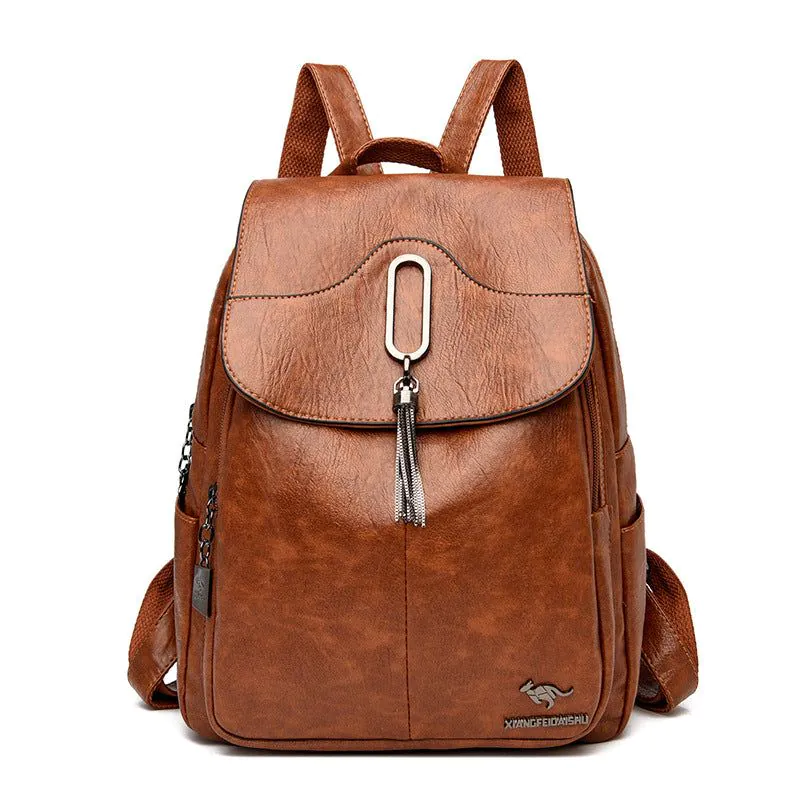 image-Women's Backpack PU Leather Black One Shoulder 