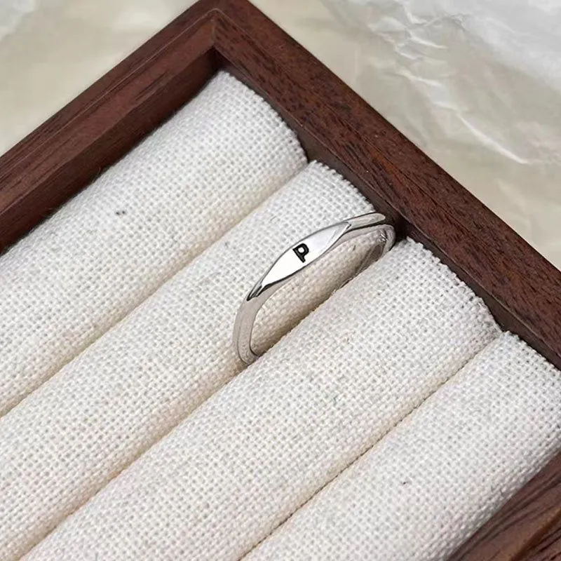 image-S925 Sterling Silver Letter Ring - Adjustable