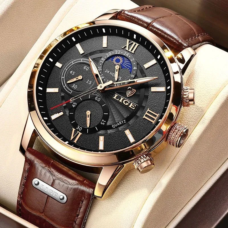 image-Lige Quartz Chronograph Watch - Business Style