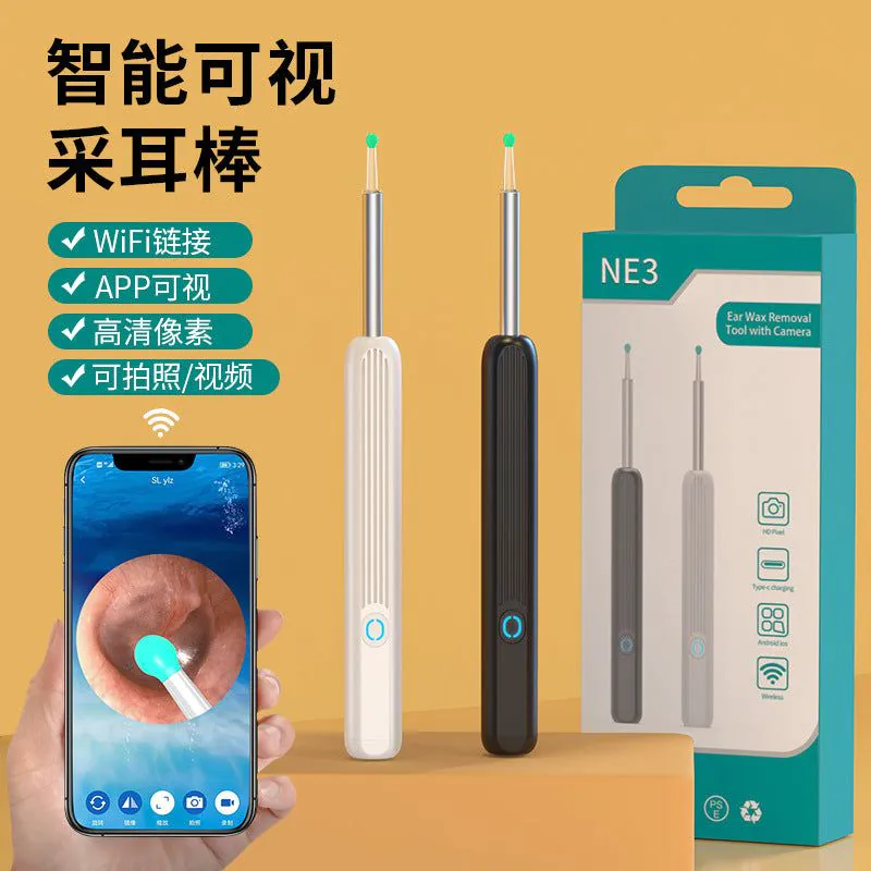 image-Intelligent Visual Ear Picking Spoon - Waterproof HD Black/White
