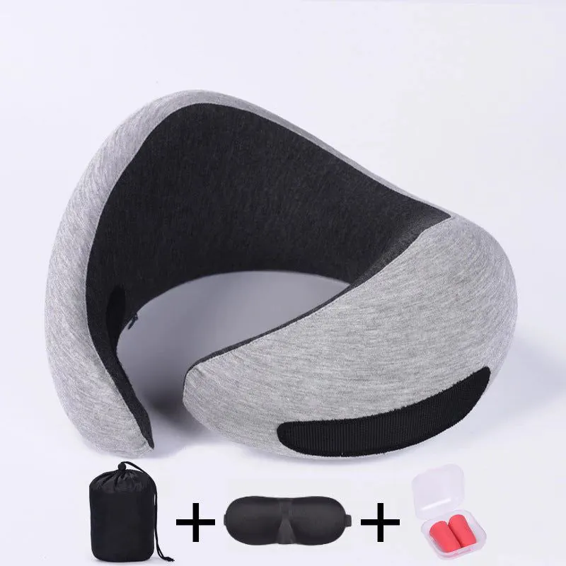 image-U-Shaped Memory Foam Travel Pillow - Foldable Neck Support