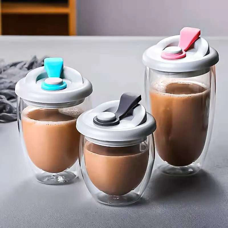 image-Double-Layer Borosilicate Glass Cup - Black 450ml