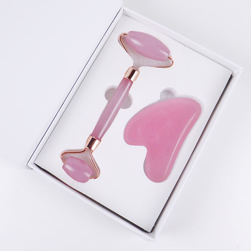 image-Hot Selling Pink Crystal Jade Roller Massage Set 