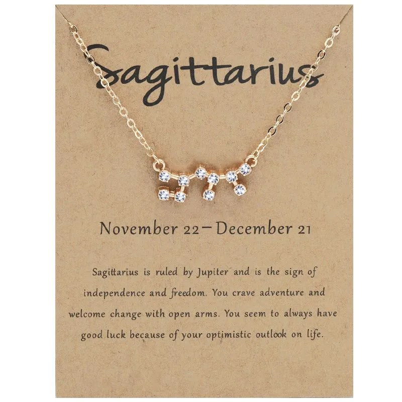 image-Yulu 12-Constellation Diamond Necklace Alloy Clavicle Chain - Brown