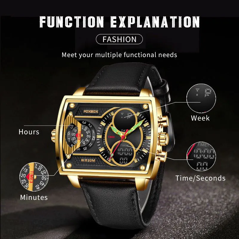 image-FOXBOX Quartz Watch Men 47mm Rectangle Mesh Silver
