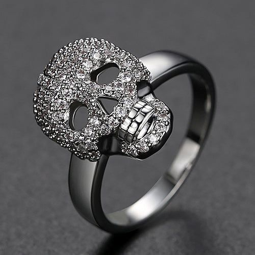 image-Tianmi Skull Ring Copper Zircon Unisex