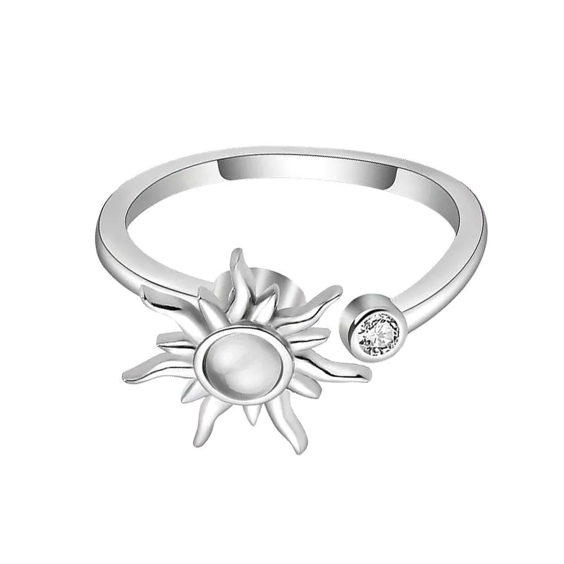 image-Sunflower Daisy Ring Silver Adjustable Alloy