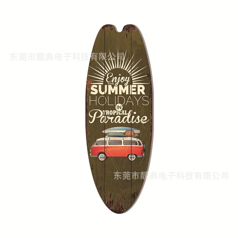 image-Wooden Surfboard Beach Sign - Retro Decor