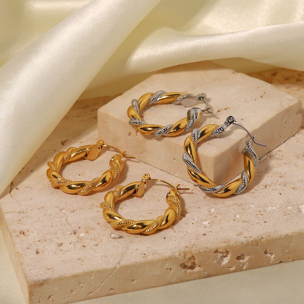image-Geometric Stainless Steel Earrings - Gold Silver Plated