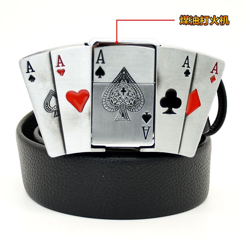 image-Men's Leather Belt - Black Punk Buckle