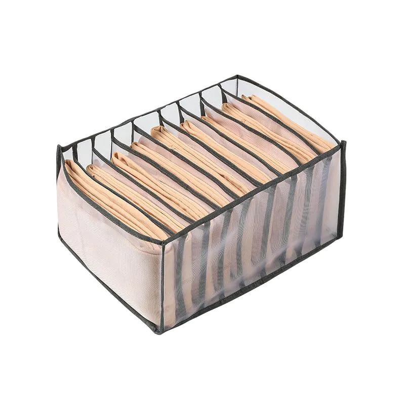 image-Multifunctional Mesh Clothes Storage Box - Gray 7 Grid