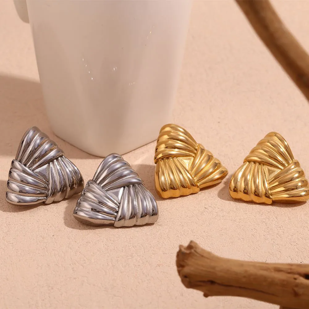 image-Triangle Stud Earrings - Gold Plated Stainless Steel