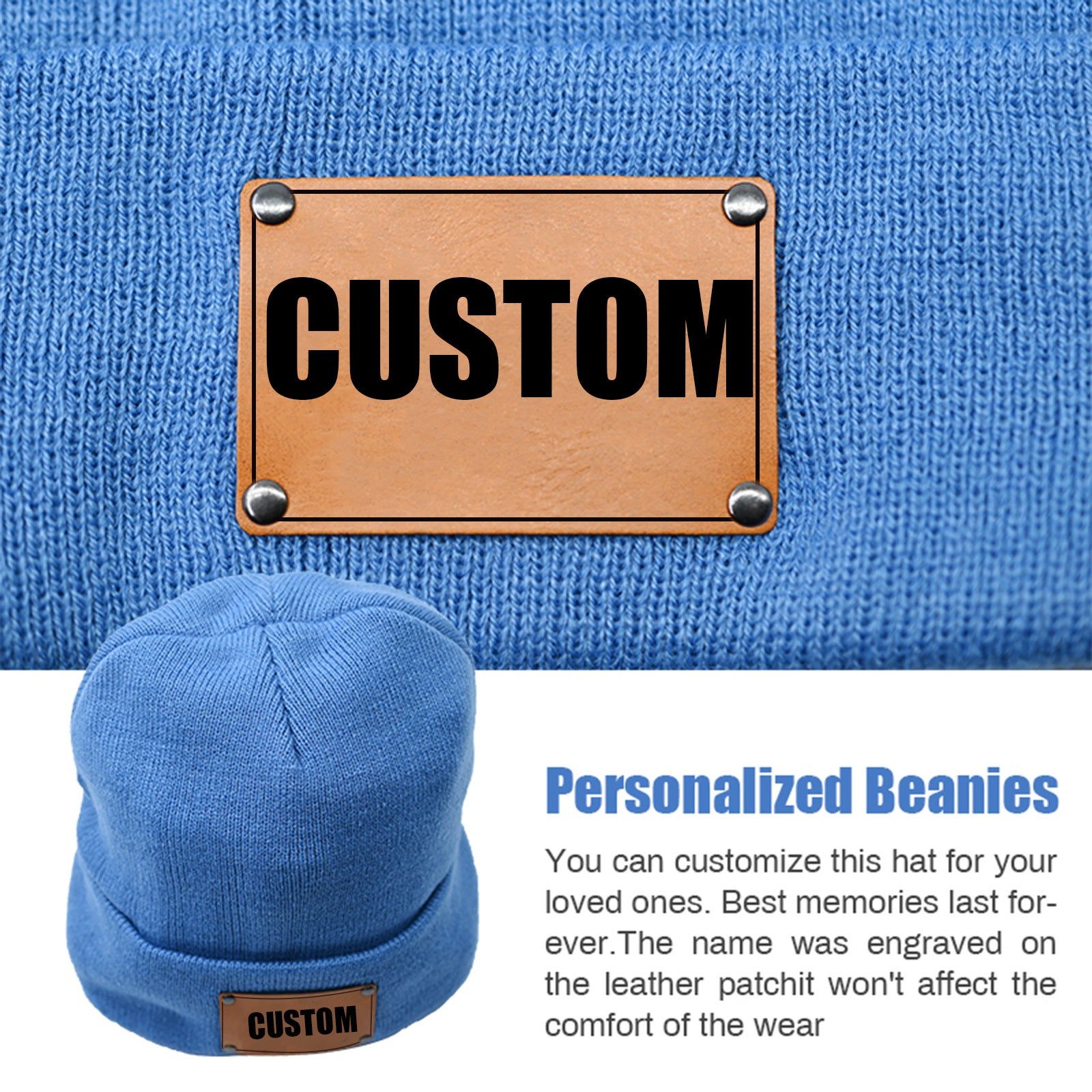 image-Engraved Knitted Beanie - Brown Acrylic L