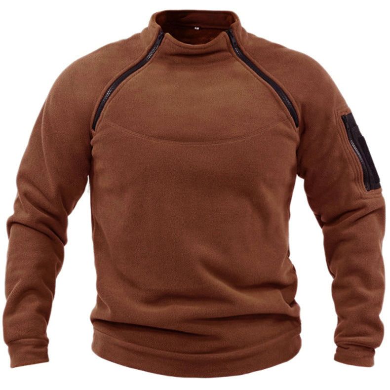 image-Men's Fleece Pullover Jacket - Stand Collar Warm Outdoor 